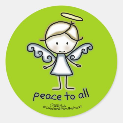 Outlined Angel_Peace to All Classic Round Sticker