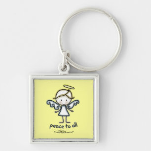 Outlined Angel-Peace to All Keychain