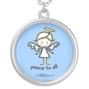 Outlined Angel-Peace to All Silver Plated Necklace