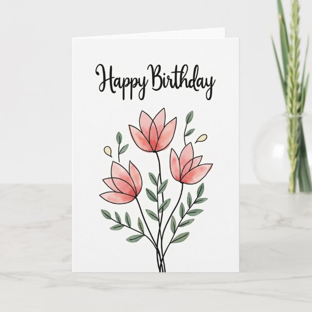Outlined Bloom Birthday Card (Front)