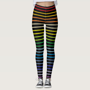 Outlined Broader Spectrum Rainbow Stripes Black Leggings