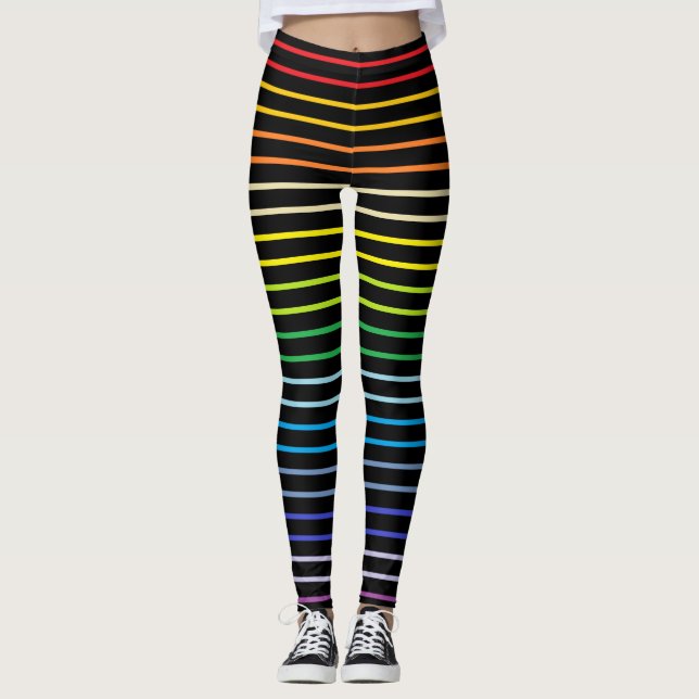Outlined Broader Spectrum Rainbow Stripes Black Leggings (Front)