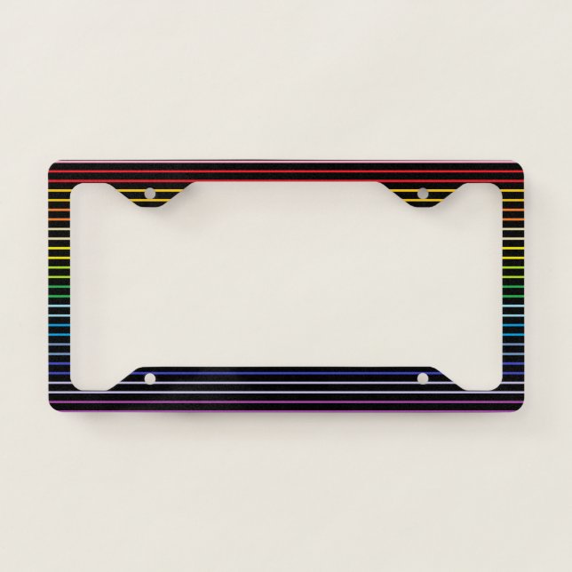 Outlined Broader Spectrum Rainbow Stripes Black License Plate Frame (Front)