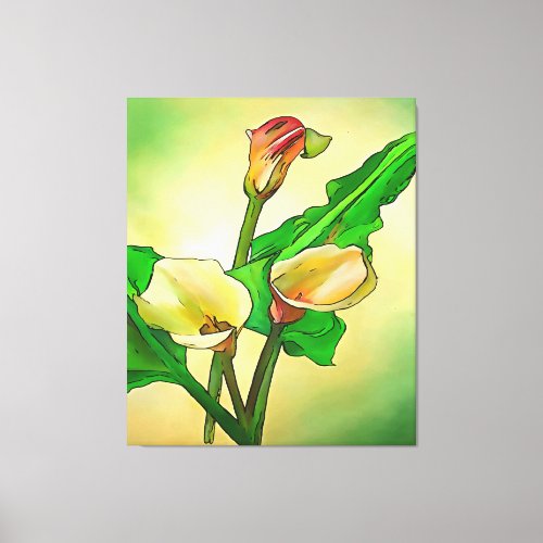 Outlined Calla Lilies Against A Green Ombre  Canvas Print