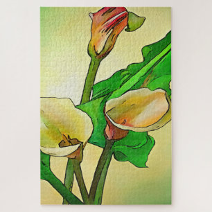 Outlined Calla Lilies Against A Green Ombre Jigsaw Puzzle