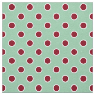 Outlined Dark Red Polka Dots on Light Green Fabric