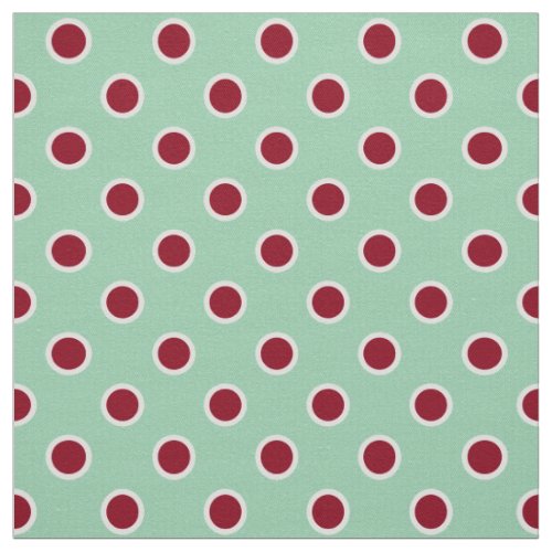 Outlined Dark Red Polka Dots on Light Green Fabric