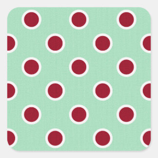 Outlined Dark Red Polka Dots on Pale Green Square Sticker