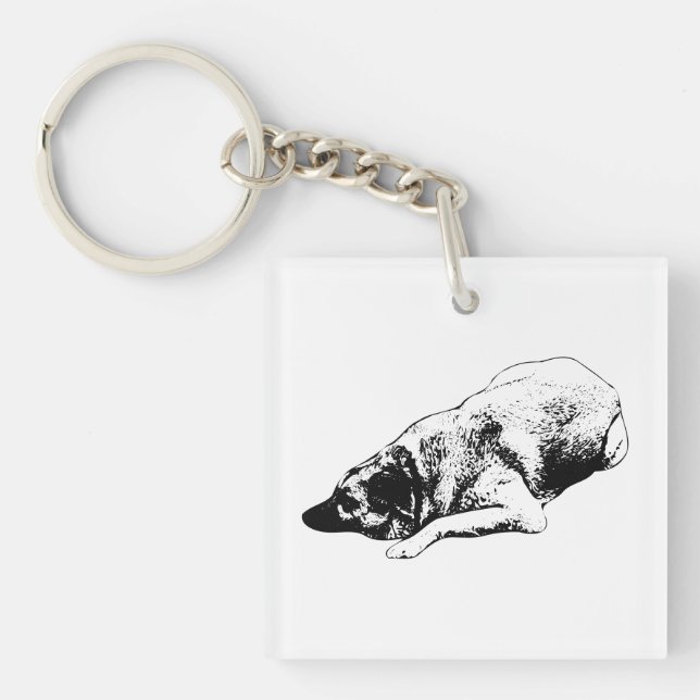 Outlined Dog Design Keeps Calm On Winter Days Keychain (Front)