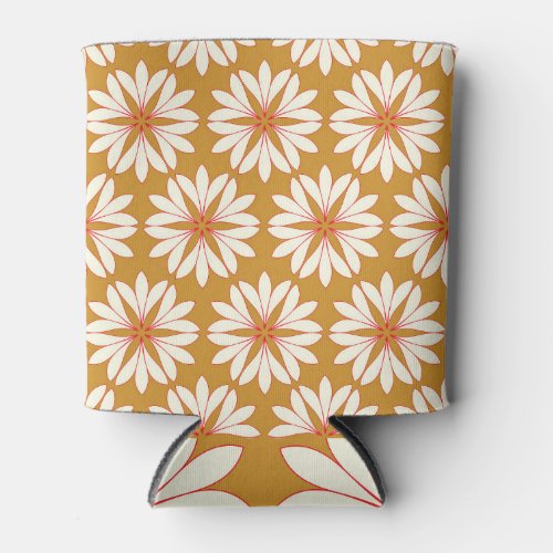 Outlined floral grid gold red ivory can cooler