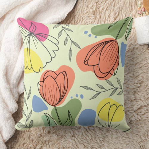 Outlined Flowers In Spring Throw Pillow