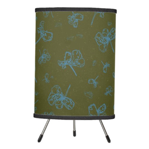 Outlined Green and Marron Red Floral Tripod Lamp