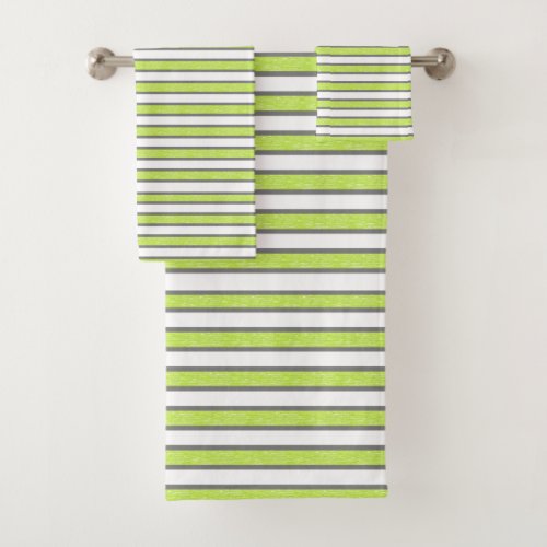 Outlined Grey and Static Lime Green Stripes Bath Towel Set