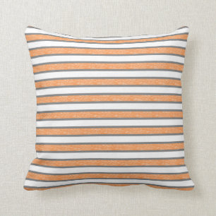 Outlined Grey and Static Orange Stripes Throw Pillow