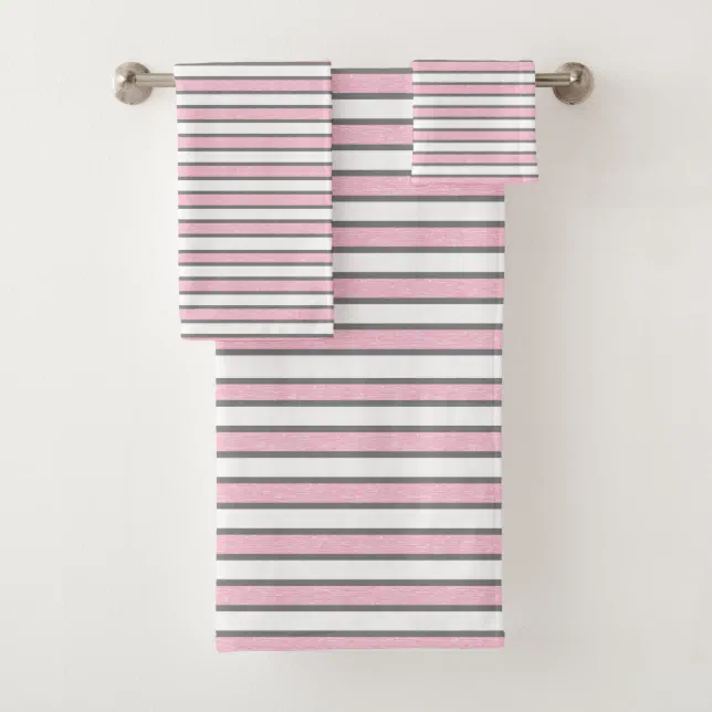 Outlined Grey And Static Pink Stripes Bath Towel Set Zazzle