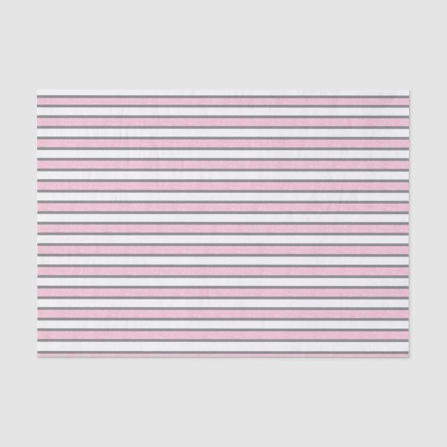 Outlined Grey and Static Pink Stripes Tissue Paper (Front)