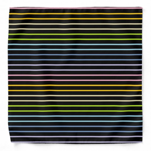Outlined Pastel Rainbow Stripes Black Bandana