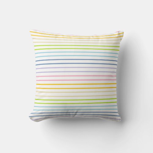 Outlined Pastel Rainbow Stripes Throw Pillow