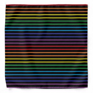 Outlined Rainbow Stripes Black Bandana