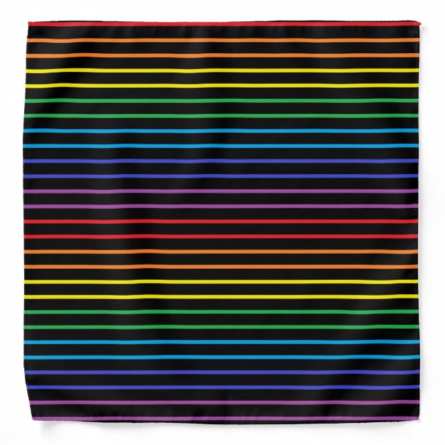 Outlined Rainbow Stripes Black Bandana (Front)