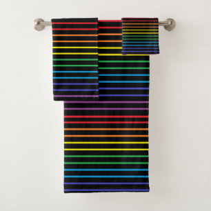 Outlined Rainbow Stripes Black Bath Towel Set