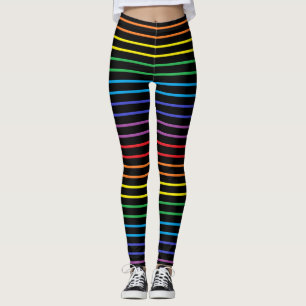 Outlined Rainbow Stripes Black Leggings