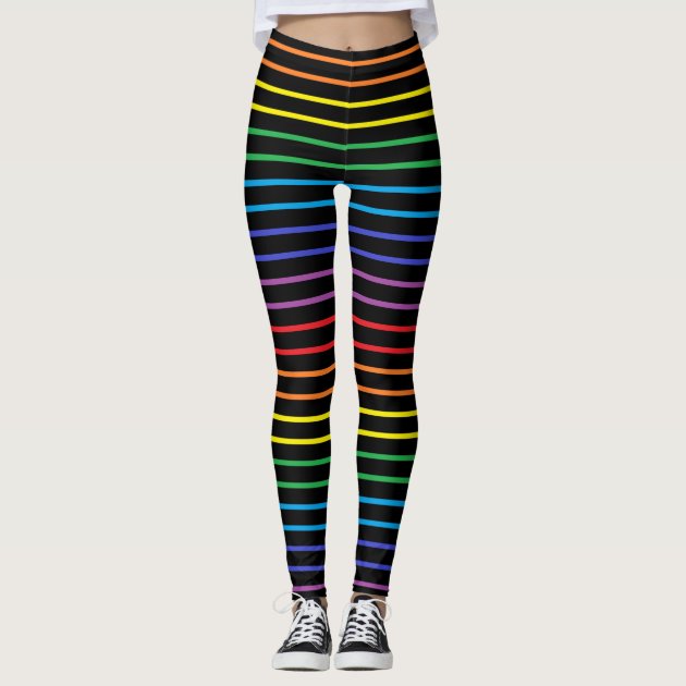 Outlined Rainbow Stripes Black Leggings Zazzle