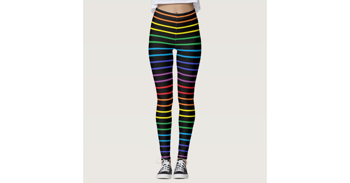 Outlined Rainbow Stripes Black Leggings