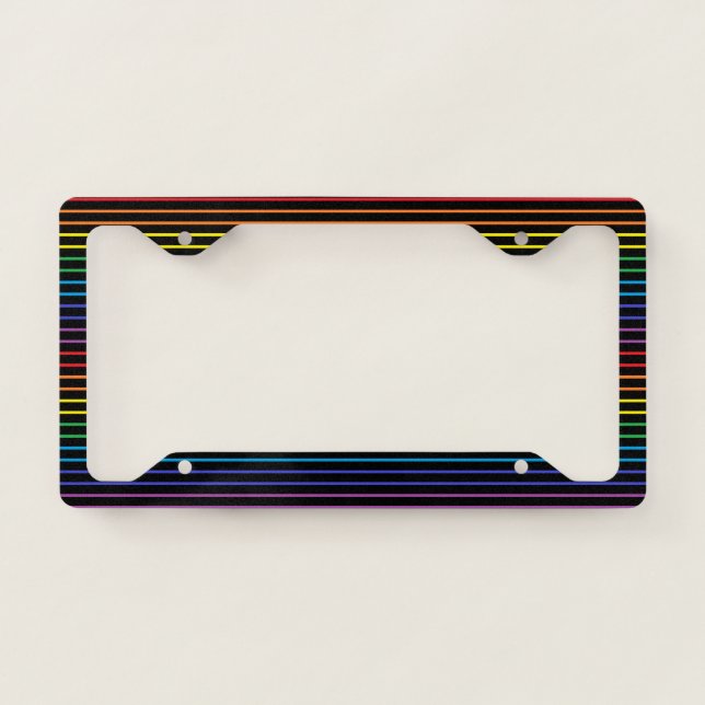 Outlined Rainbow Stripes Black License Plate Frame (Front)