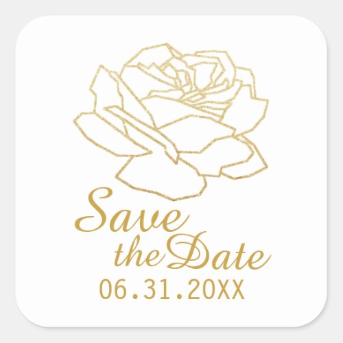 outlined rose flower save the date  wedding  square sticker