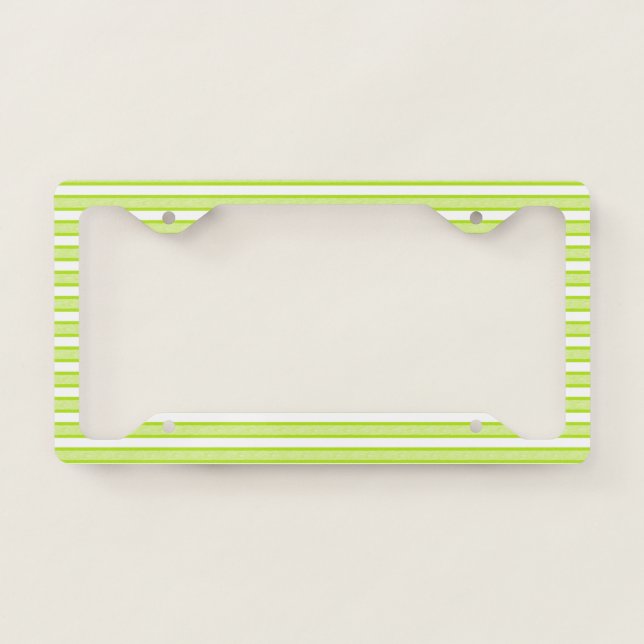 Outlined Stripes Lime Green License Plate Frame (Front)