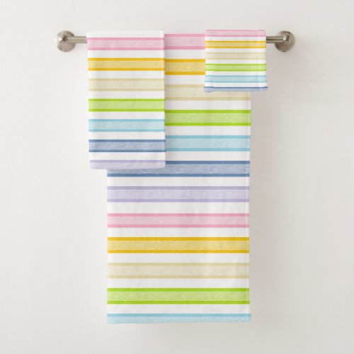 Outlined Stripes Pastel Rainbow Bath Towel Set