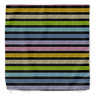 Outlined Stripes Pastel Rainbow Black Bandana