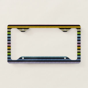 Outlined Stripes Pastel Rainbow Black License Plate Frame
