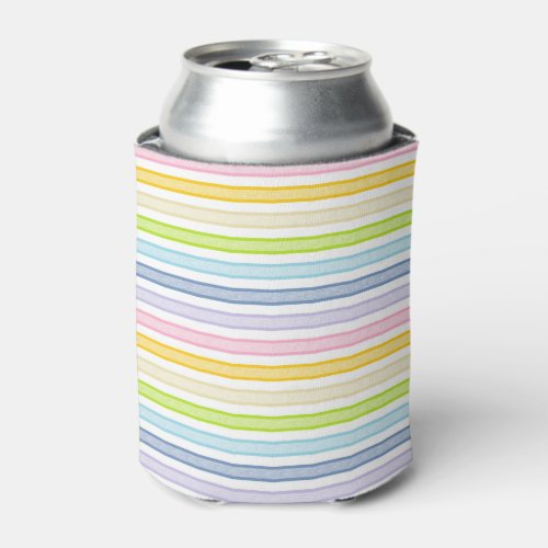 Outlined Stripes Pastel Rainbow Can Cooler