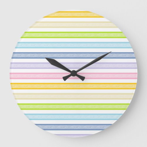 Outlined Stripes Pastel Rainbow Large Clock