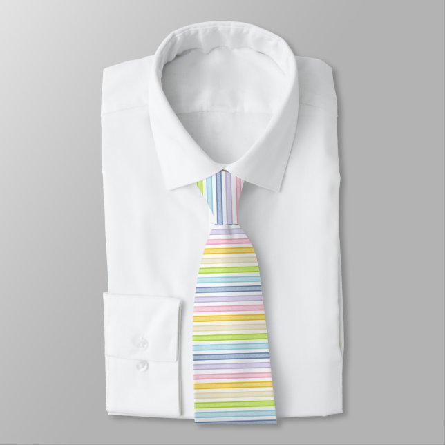 Outlined Stripes Pastel Rainbow Neck Tie (Tied)