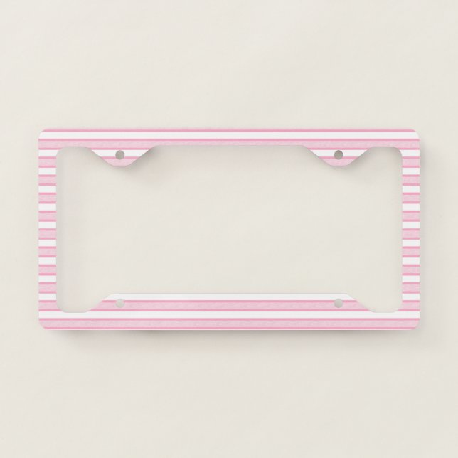 Outlined Stripes Pink License Plate Frame (Front)