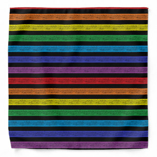 Outlined Stripes Rainbow Black Bandana