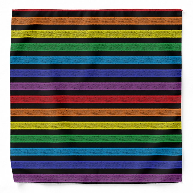 Outlined Stripes Rainbow Black Bandana (Front)