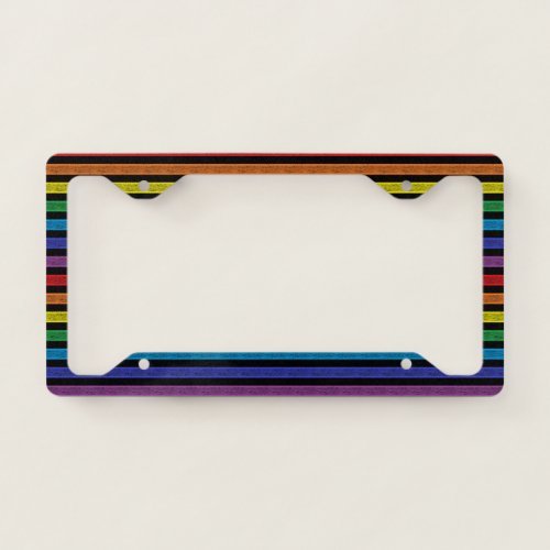 Outlined Stripes Rainbow Black License Plate Frame