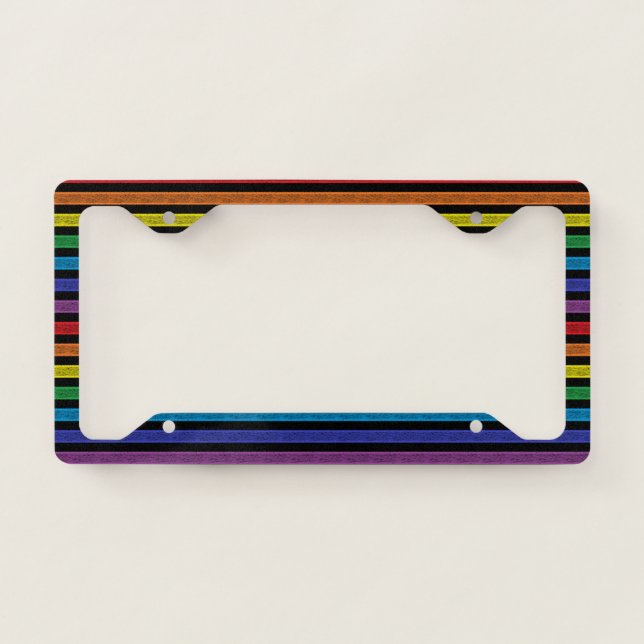 Outlined Stripes Rainbow Black License Plate Frame (Front)