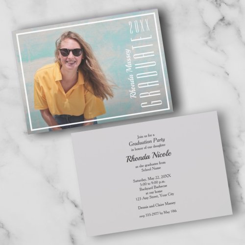 Outlined White Script Photo Party Invitations