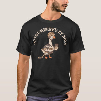 Outnumbered By Boys Funny Mom Goose Hockey T-Shirt