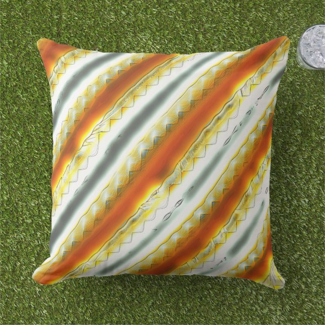 Outrageous abstract stripes in orange and gray     outdoor pillow (Grass)