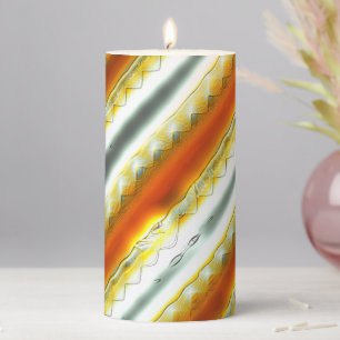 Outrageous abstract stripes in orange and gray pillar candle