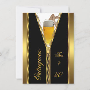 Outrageous Fun & 50 Zipper Gold Beer Drink Invitation