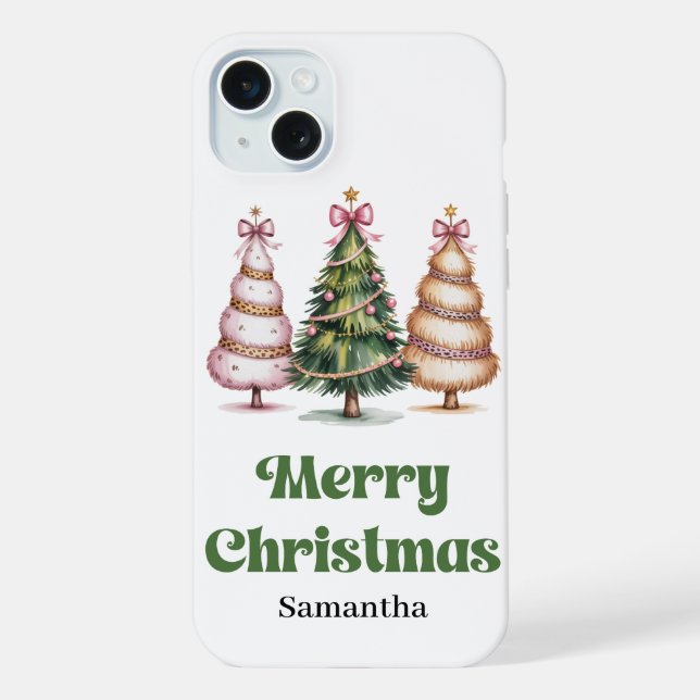 Outrageous leopard Christmas trees custom name Iphone Case (Back)