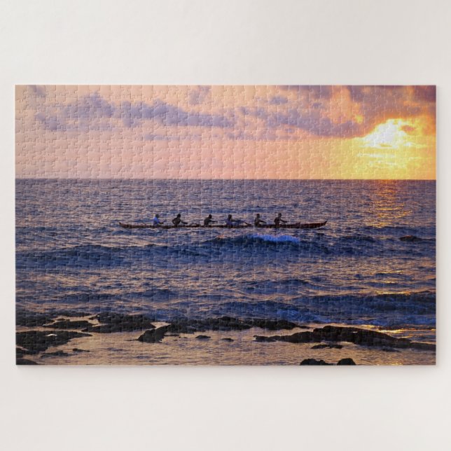 Outrigger Canoe at Sunset on the Big Island Hawaii Jigsaw Puzzle (Horizontal)