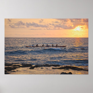 Outrigger Canoe at Sunset on the Big Island of Haw Poster